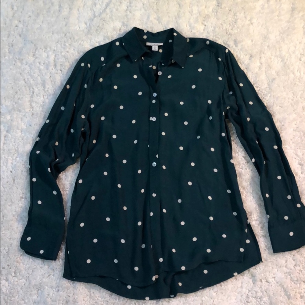 Top Shop Teal Polka Dot Blouse Sz 2
